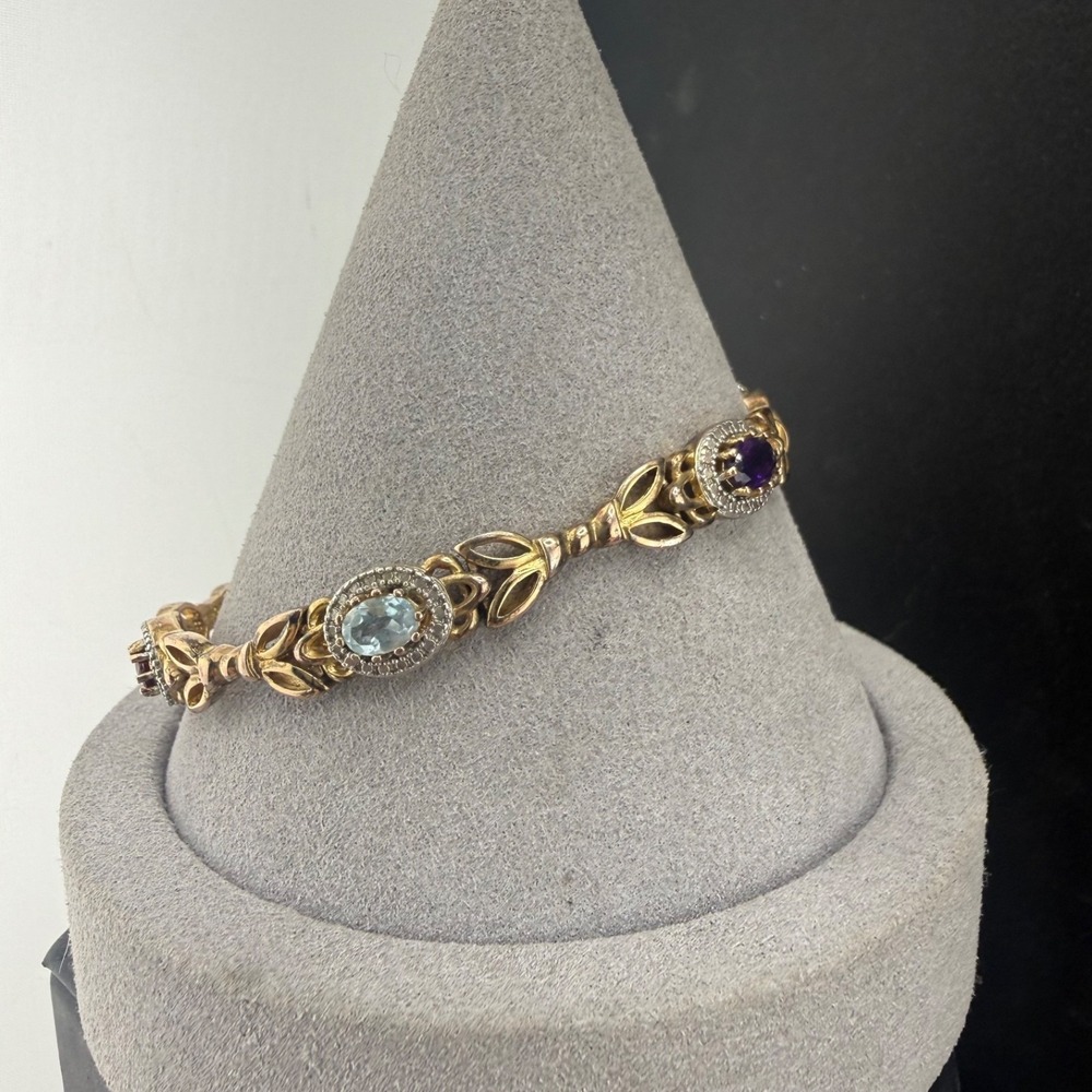 Tennis Bracelet Gold Tone Rhinestone Signed PAJ  7.5"